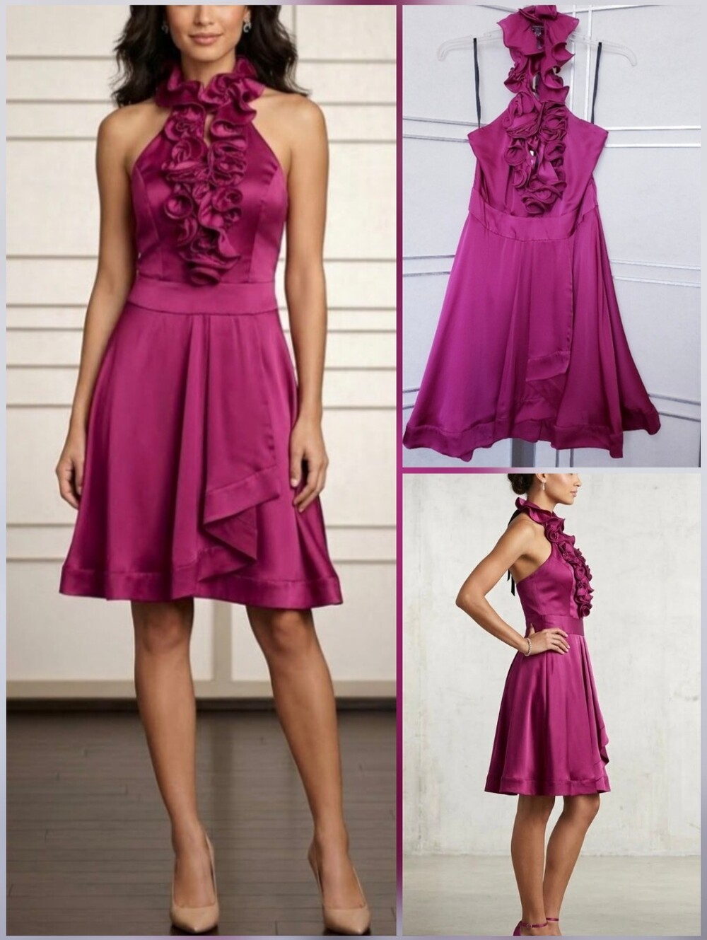 ❤️Bebe pink-purple satiny ruffle halter dress 🤍MEDIUM